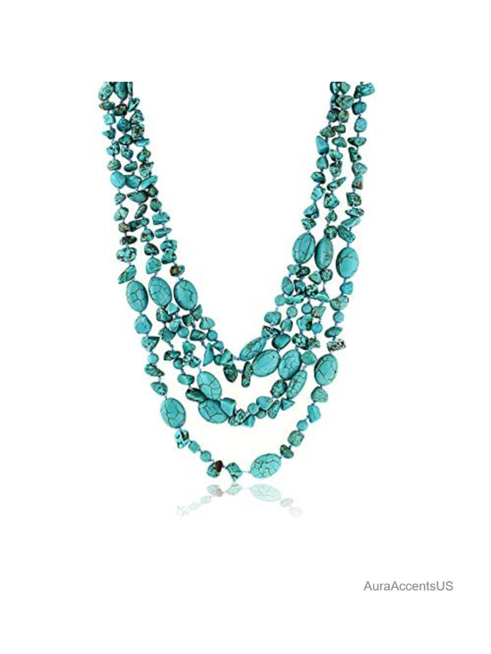 Simulated Turquoise Beaded Triple Strand Necklace 20 Inch Toggle Clasp